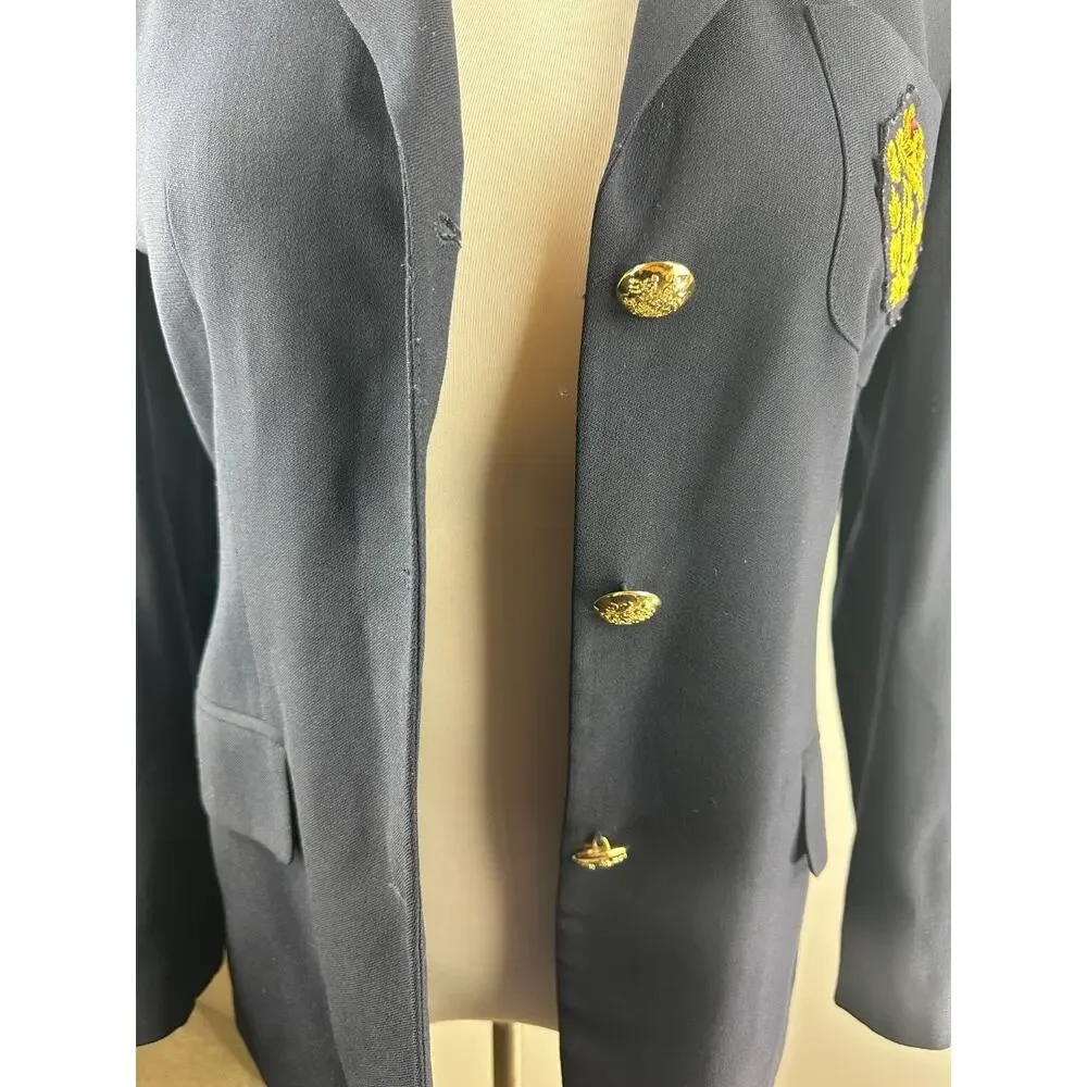 *Flaw Lauren Ralph Lauren Crown Crest 100% Wool Blazer Jacket Navy Womens Size 6 - Picture 7 of 16